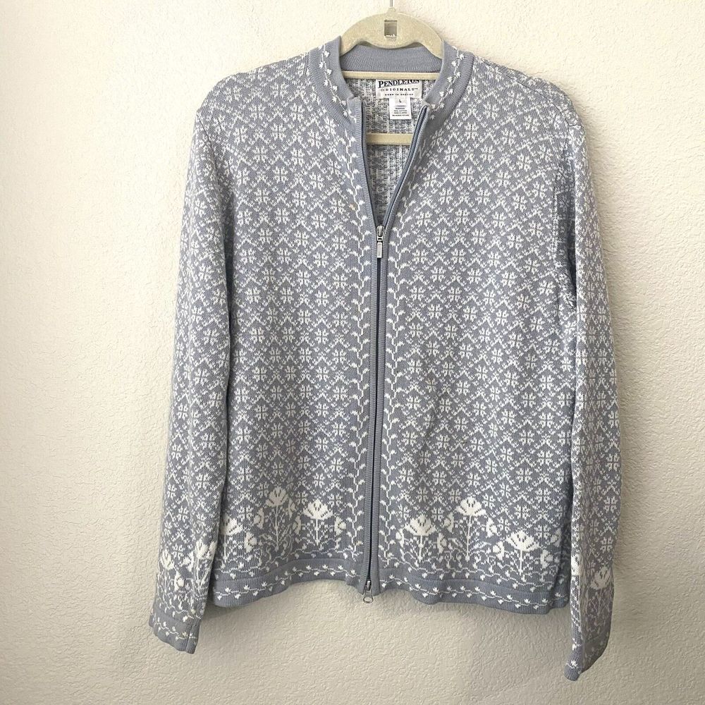 Pendleton Cardigan Womens Large Cotton Gray FLAW SW04